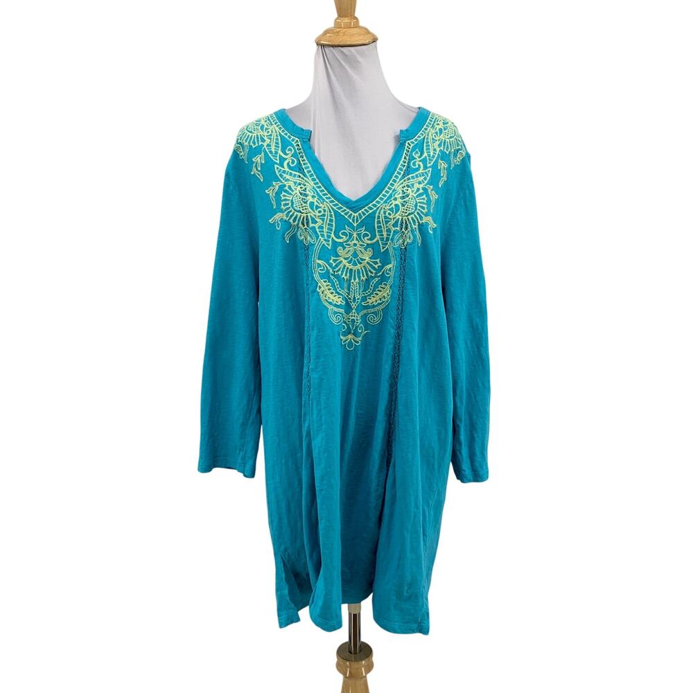 Soft Surroundings Blouse Womens XL Jamaica Cotton Broderie Embroidered Tunic